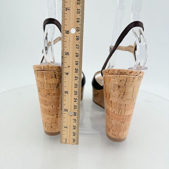 Stuart Weitzman Palmina Womens 8.5B Leather Platform Wedge Heel Sandals Brown - Picture 9 of 16